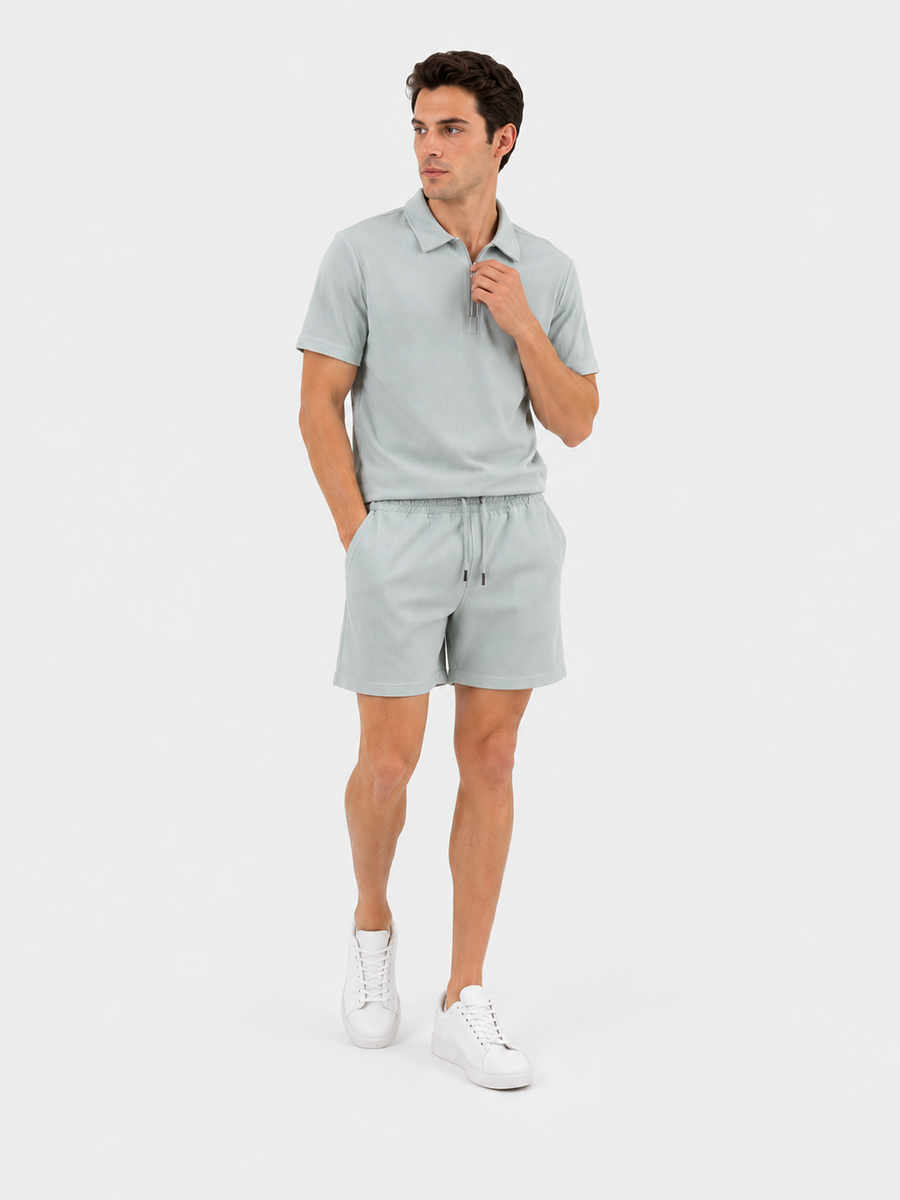 Waffle Zip Polo Set