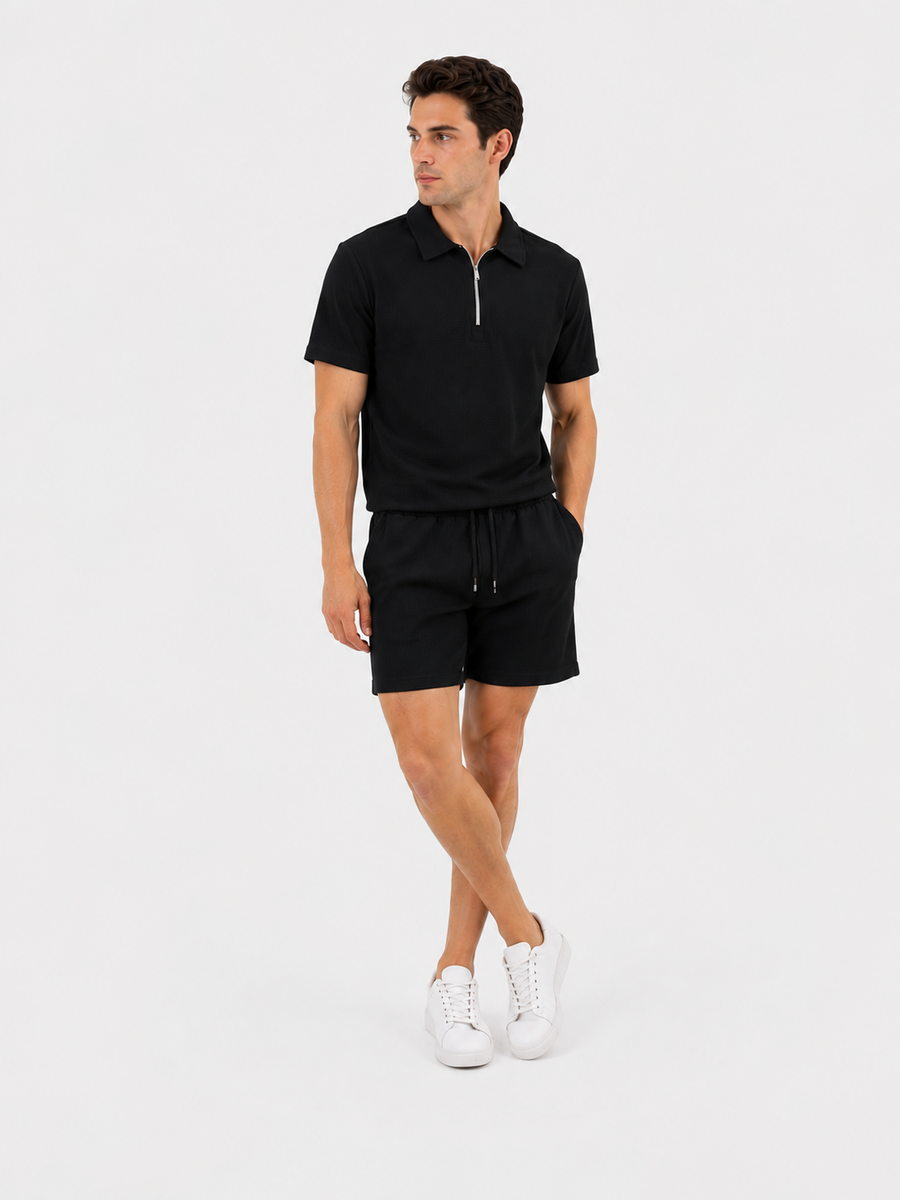 Waffle Zip Polo Set