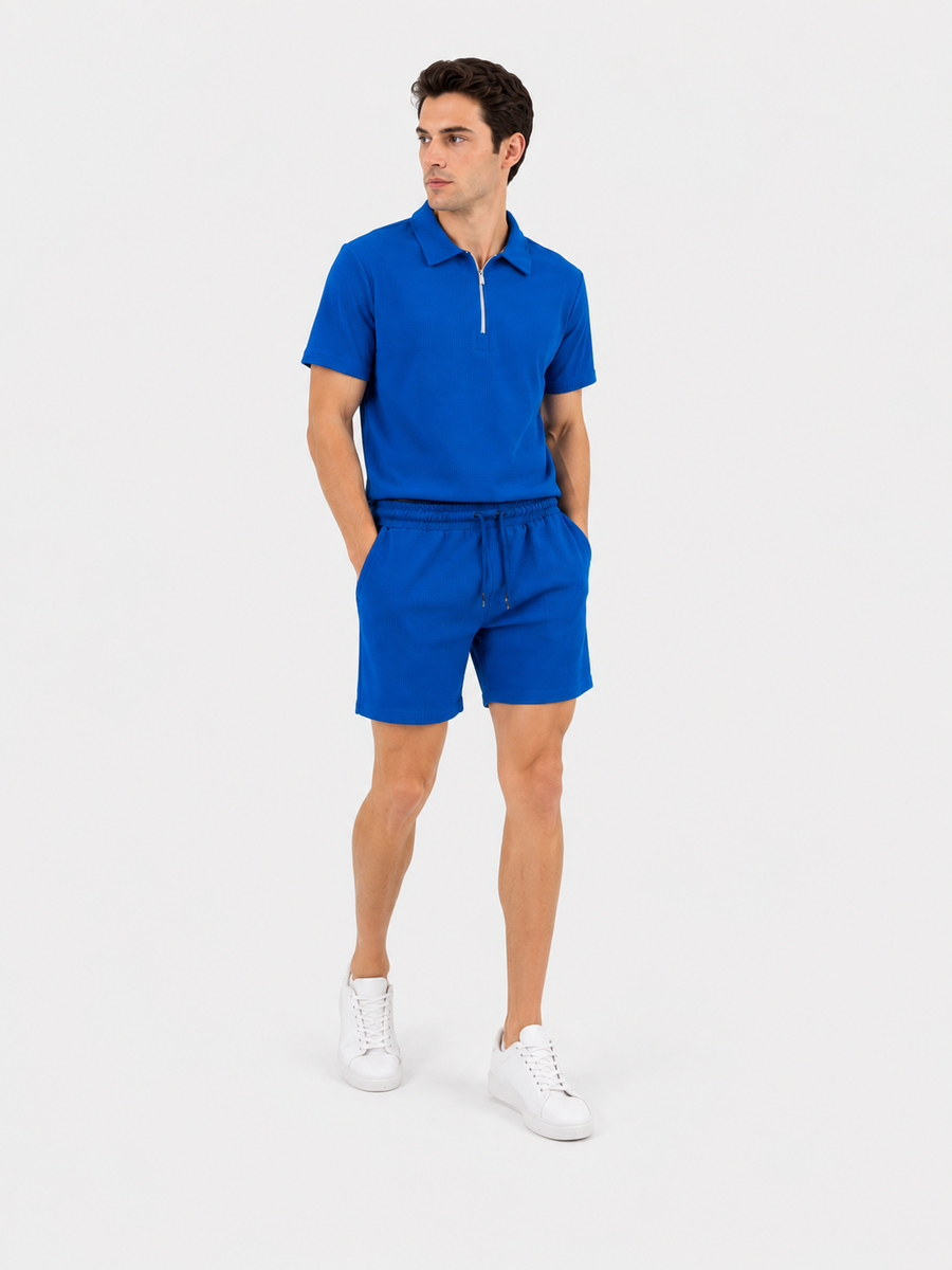 Waffle Zip Polo Set