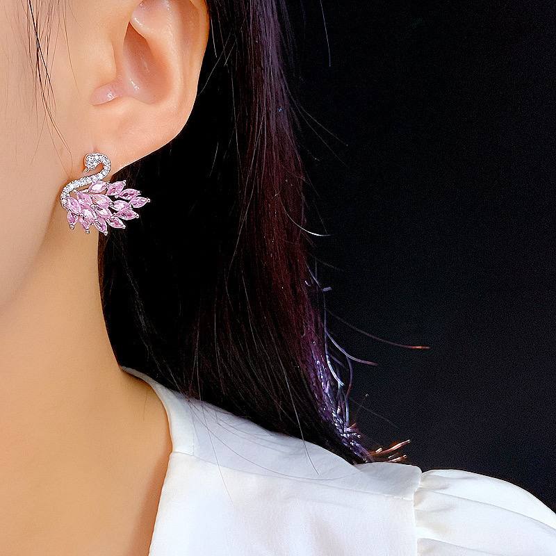 Pink Crystal Swan Earrings