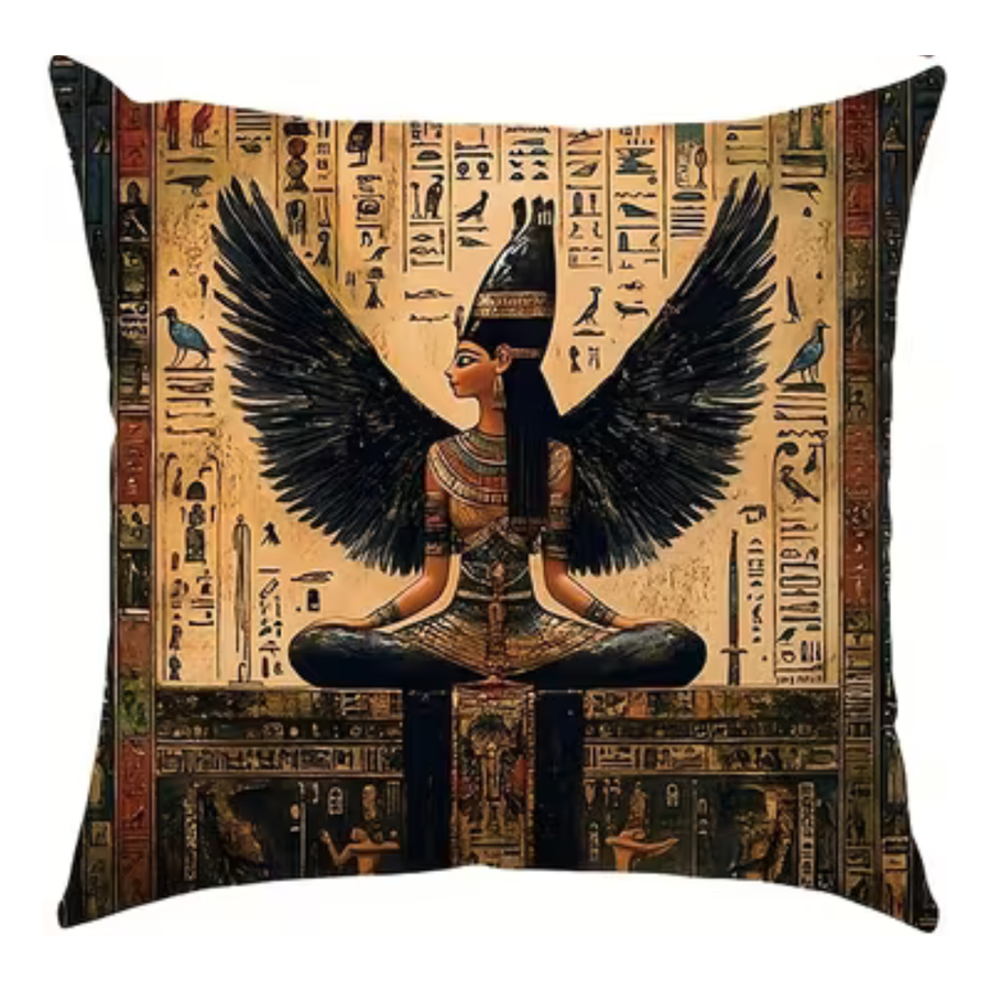 Premium Ancient Egyptian Pattern Pillowcase 45 × 45 cm, Winged Goddess 