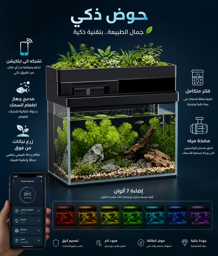 حوض أسماك ذكي بتصميم مكتبي أنيق