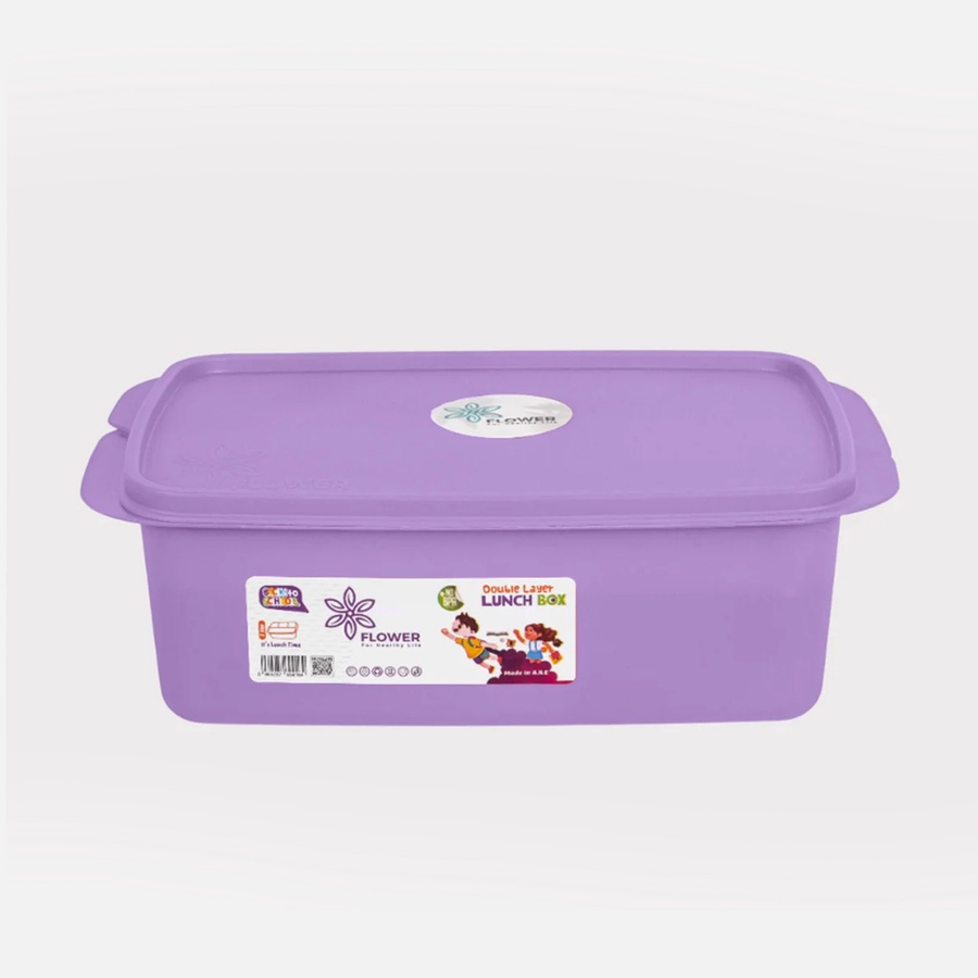 Double Layer Lunch Box (2 Litre) with 2 forks and 1 squeeze bottle