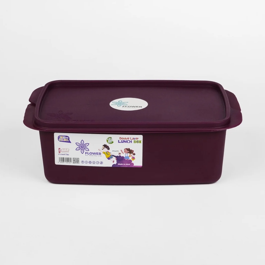 Double Layer Lunch Box (2 Litre) with 2 forks and 1 squeeze bottle