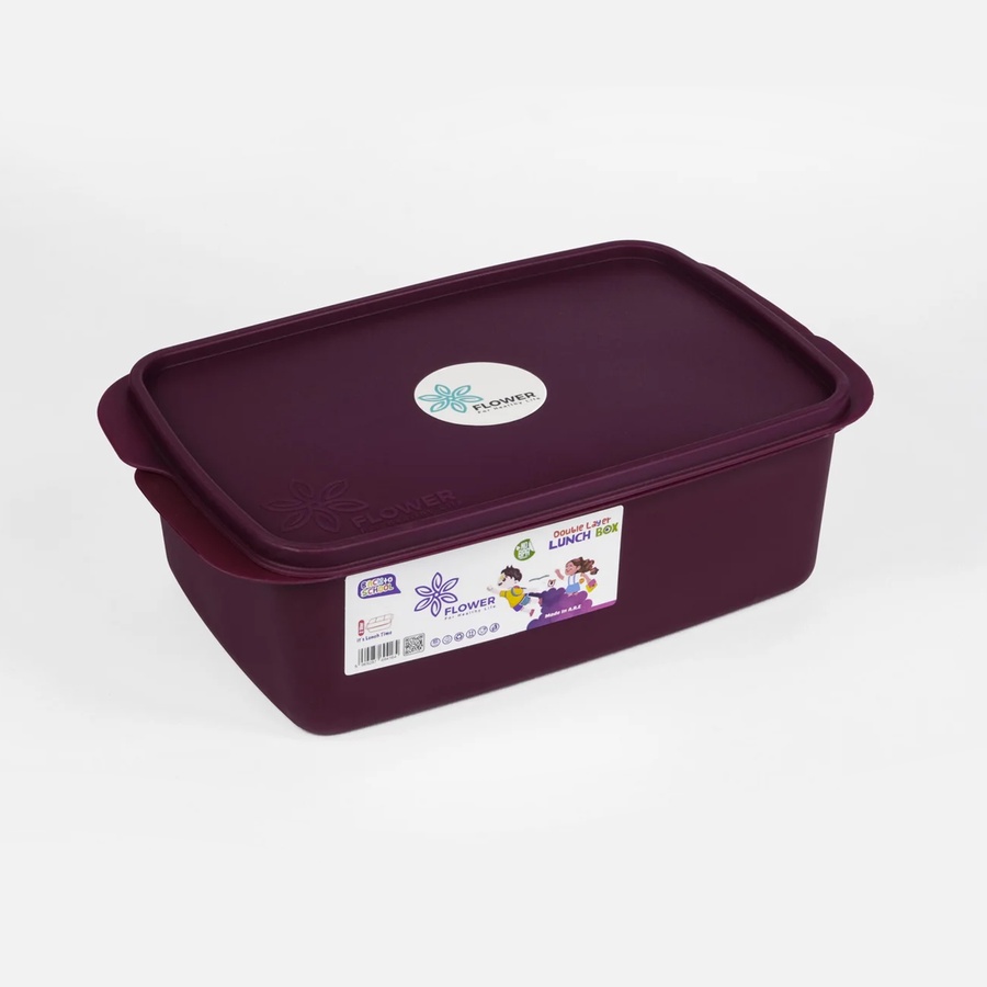 Double Layer Lunch Box (2 Litre) with 2 forks and 1 squeeze bottle