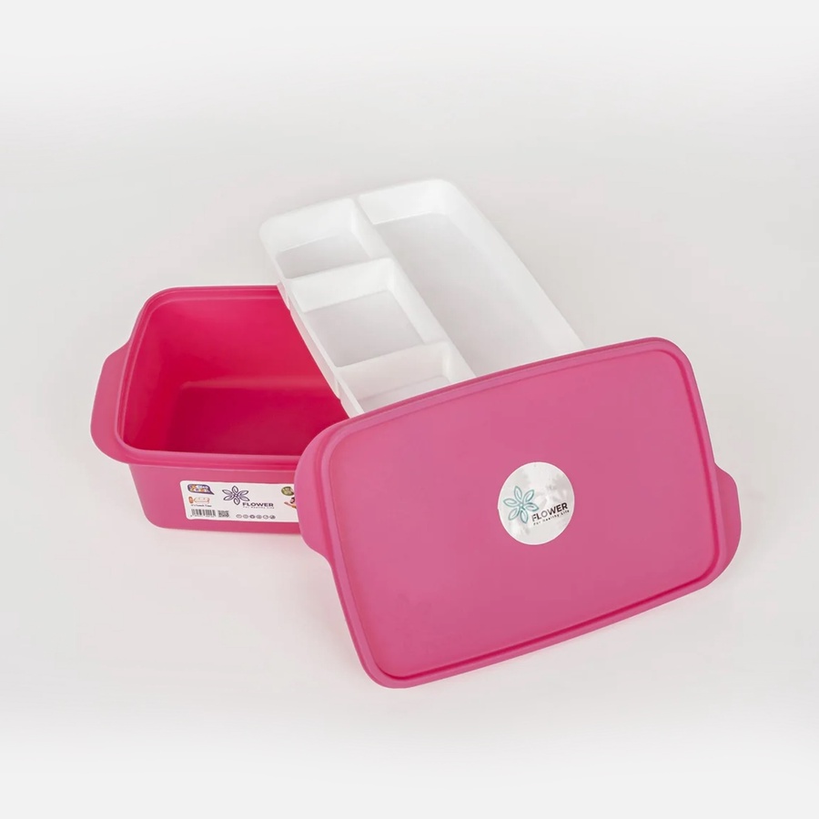 Double Layer Lunch Box (2 Litre) with 2 forks and 1 squeeze bottle