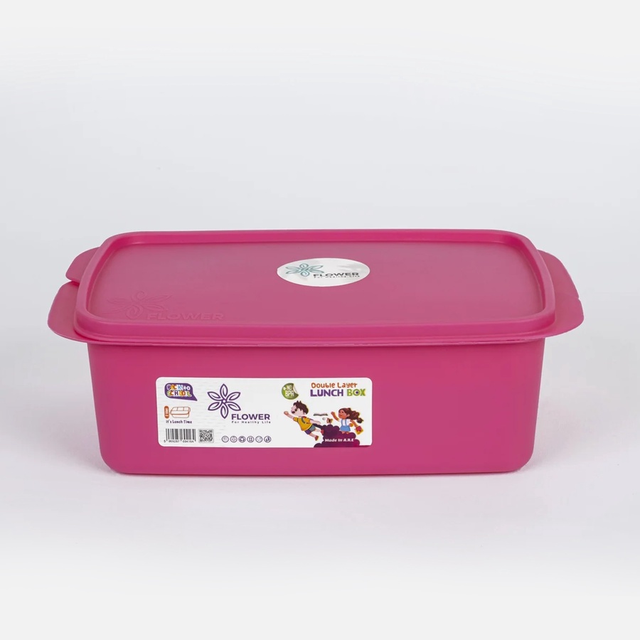 Double Layer Lunch Box (2 Litre) with 2 forks and 1 squeeze bottle
