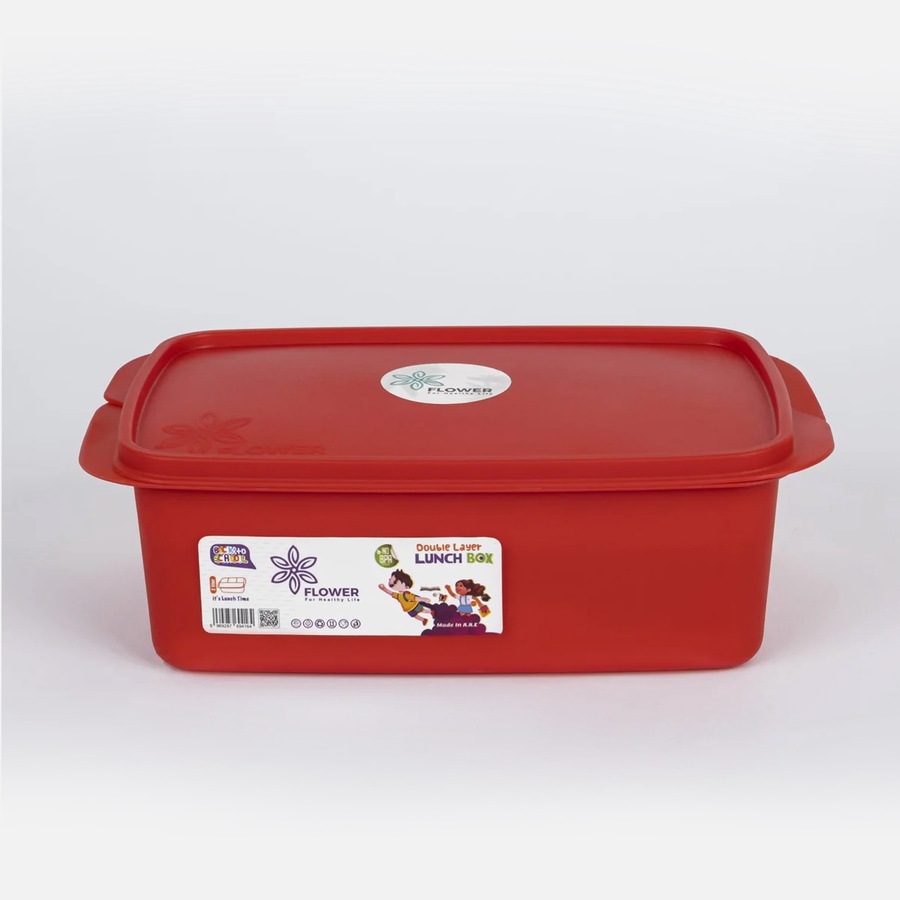 Double Layer Lunch Box (2 Litre) with 2 forks and 1 squeeze bottle