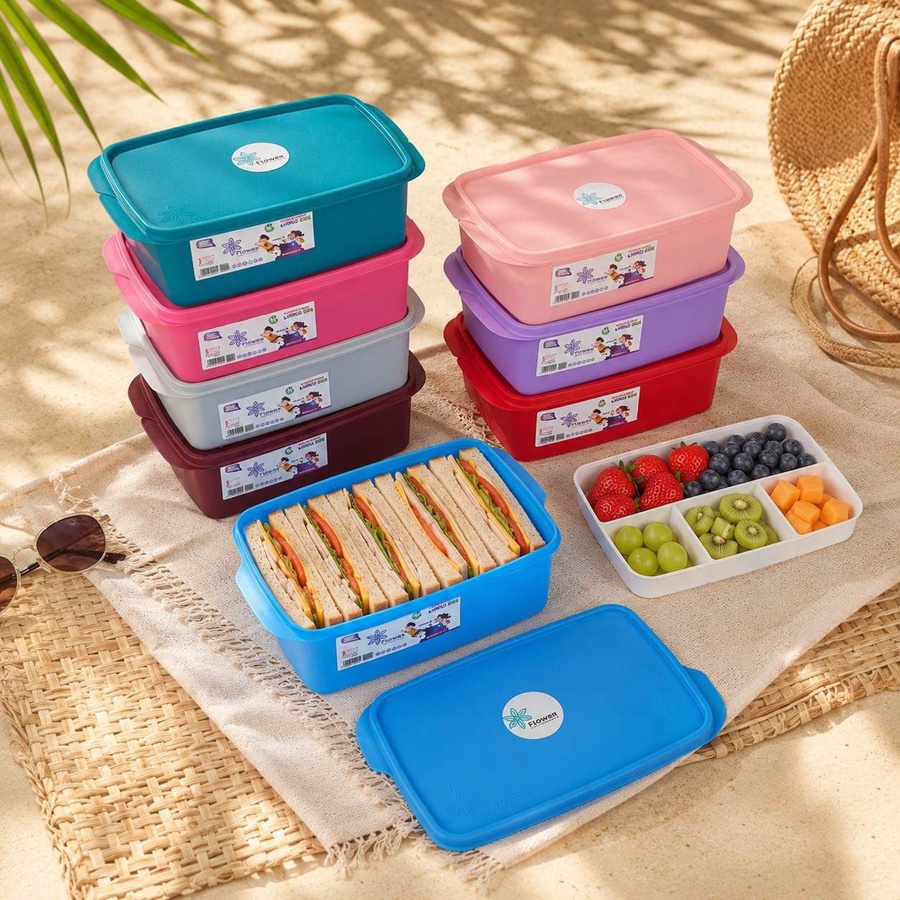 Double Layer Lunch Box (2 Litre) with 2 forks and 1 squeeze bottle