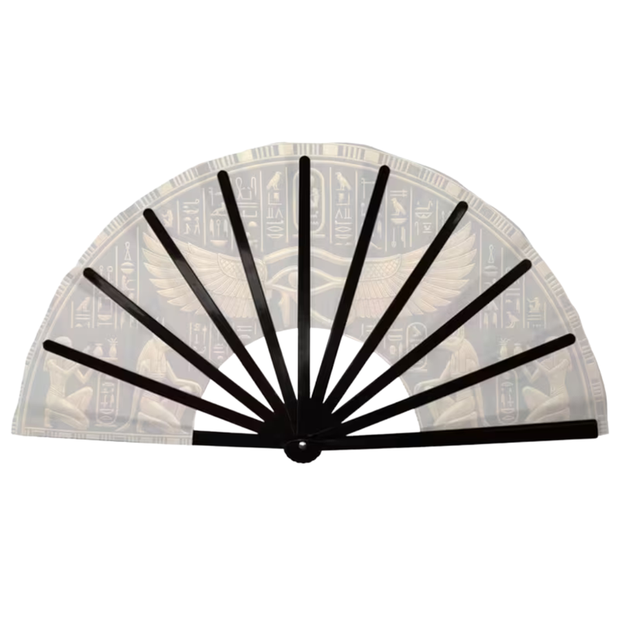 Ancient Egyptian Winged Eye of Horus and Anubis Hand Fan