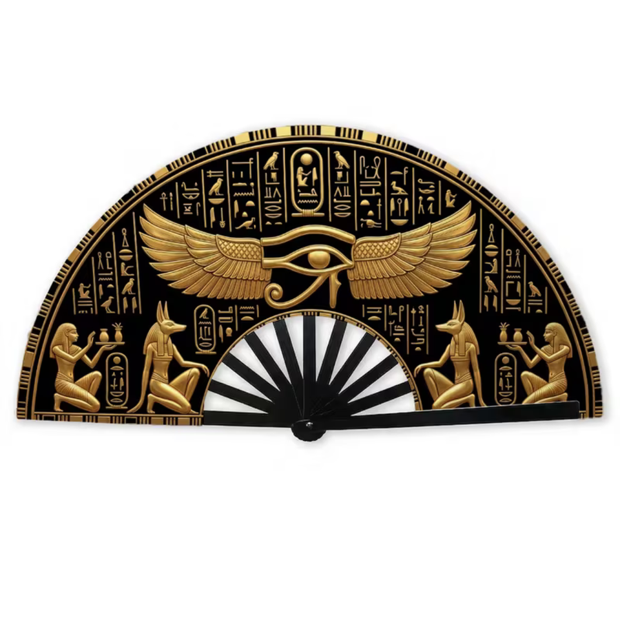 Ancient Egyptian Winged Eye of Horus and Anubis Hand Fan