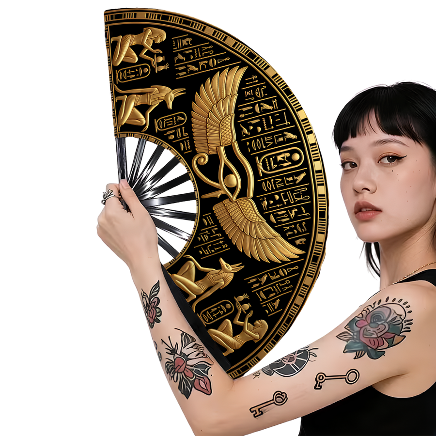 Ancient Egyptian Winged Eye of Horus and Anubis Hand Fan