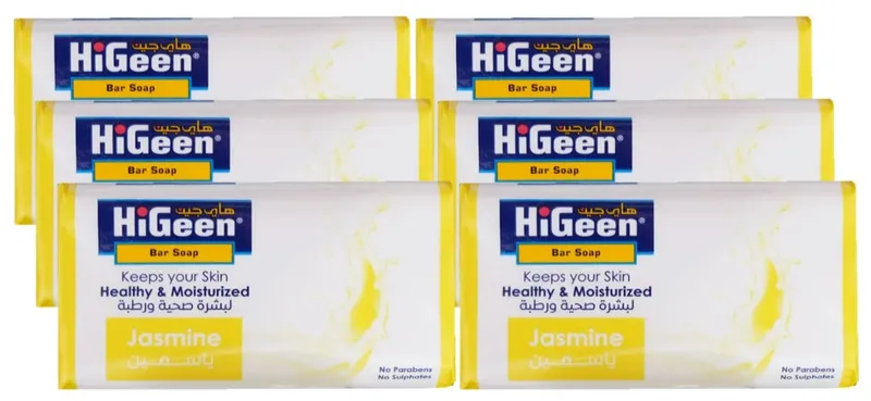 عرض 6 قطع صابون هايجين صلب  75 غم هاي جين-  HiGeen Antibacterial Bar Soap 75g