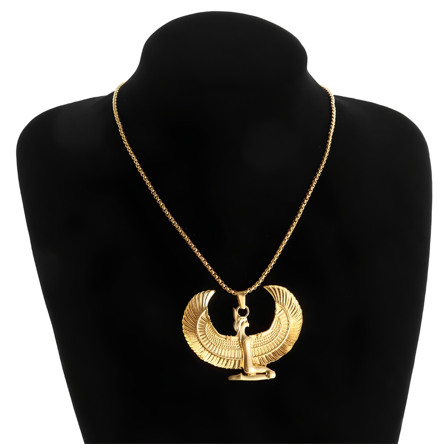 Vintage Egyptian Goddess Wings Pendant Necklace for Women