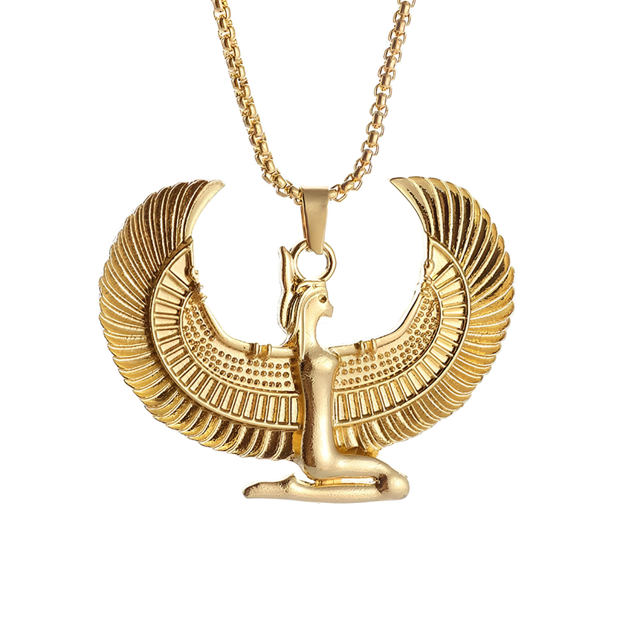 Vintage Egyptian Goddess Wings Pendant Necklace for Women