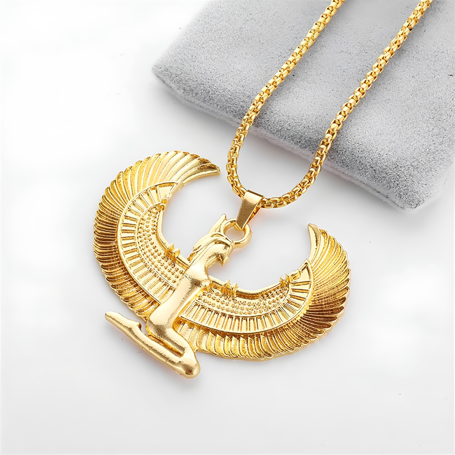 Vintage Egyptian Goddess Wings Pendant Necklace for Women