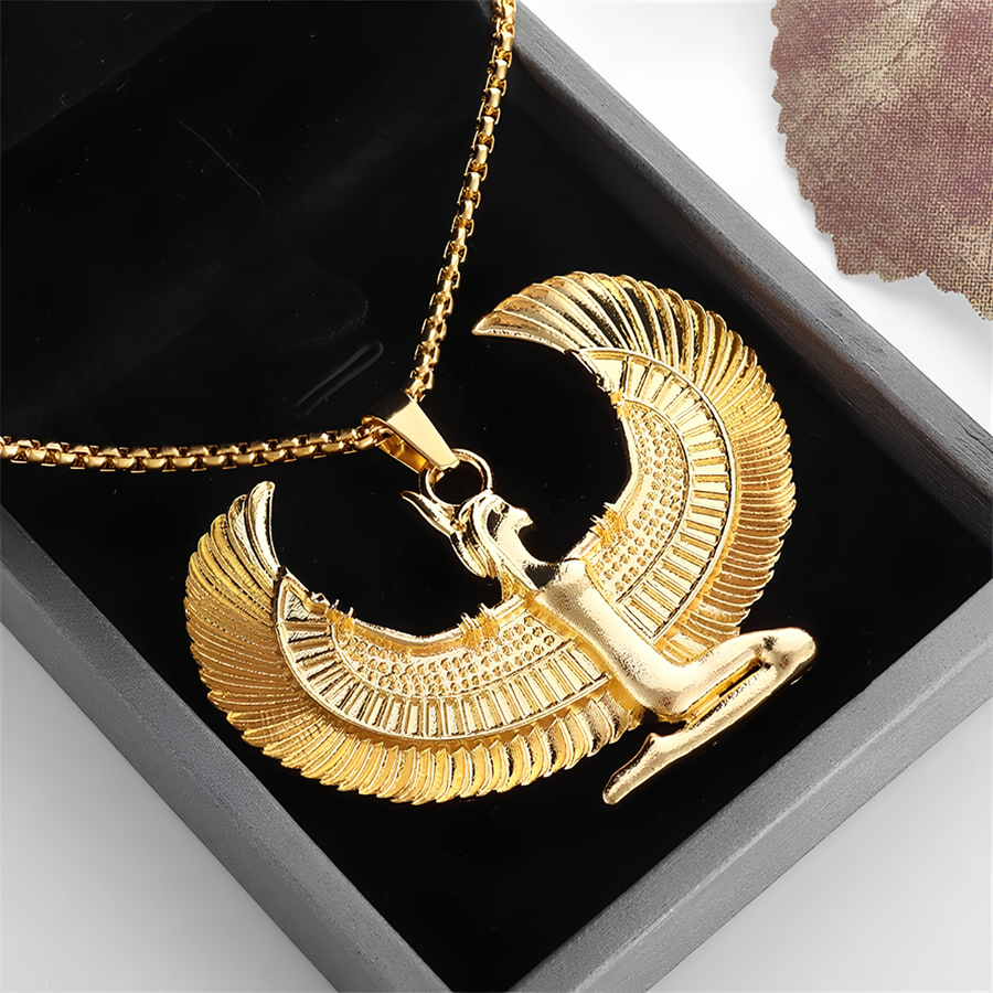 Vintage Egyptian Goddess Wings Pendant Necklace for Women