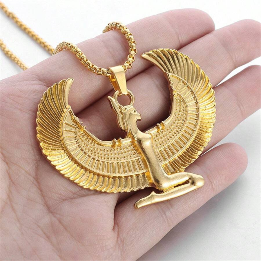 Vintage Egyptian Goddess Wings Pendant Necklace for Women
