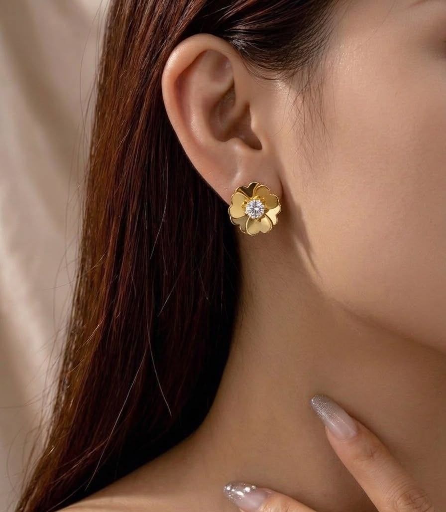 Golden Flower Stud Earrings
