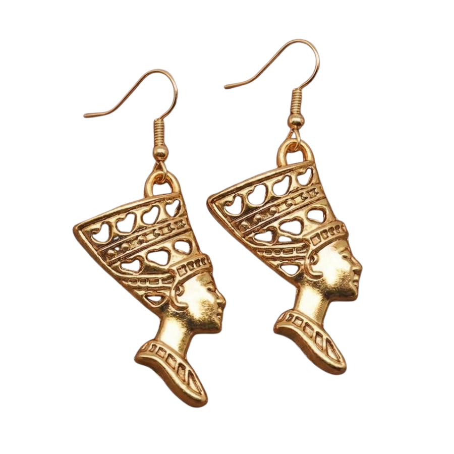 Egyptian Queen Nefertiti Earrings, Gold