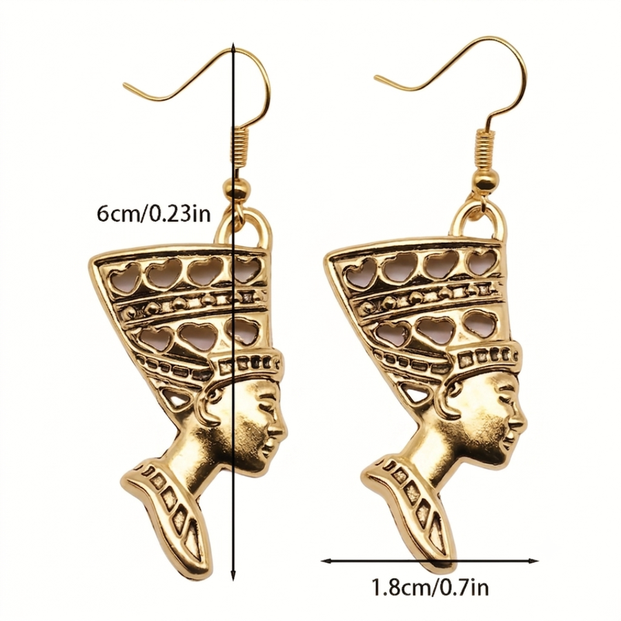 Egyptian Queen Nefertiti Earrings, Gold