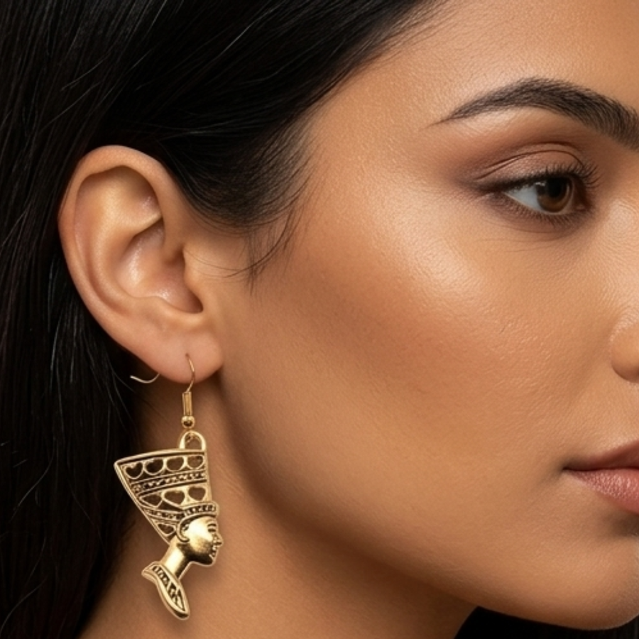 Egyptian Queen Nefertiti Earrings, Gold