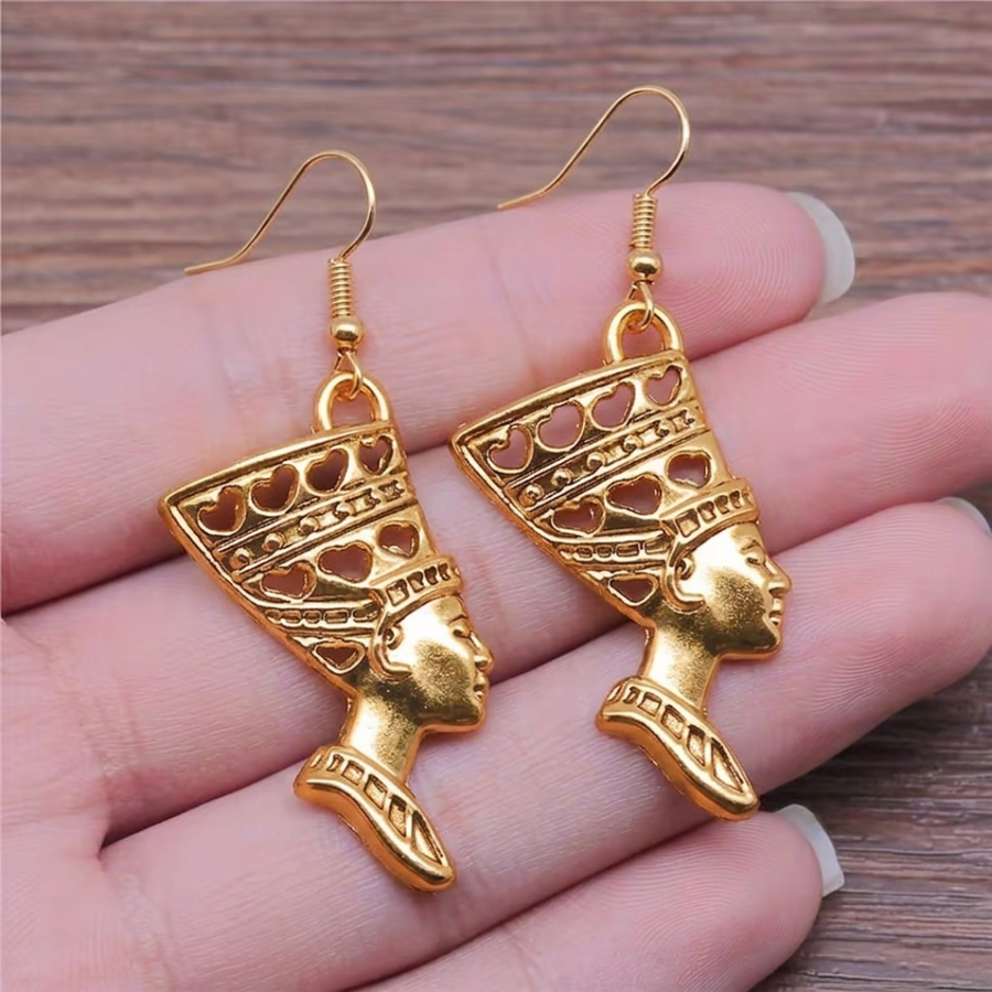 Egyptian Queen Nefertiti Earrings, Gold