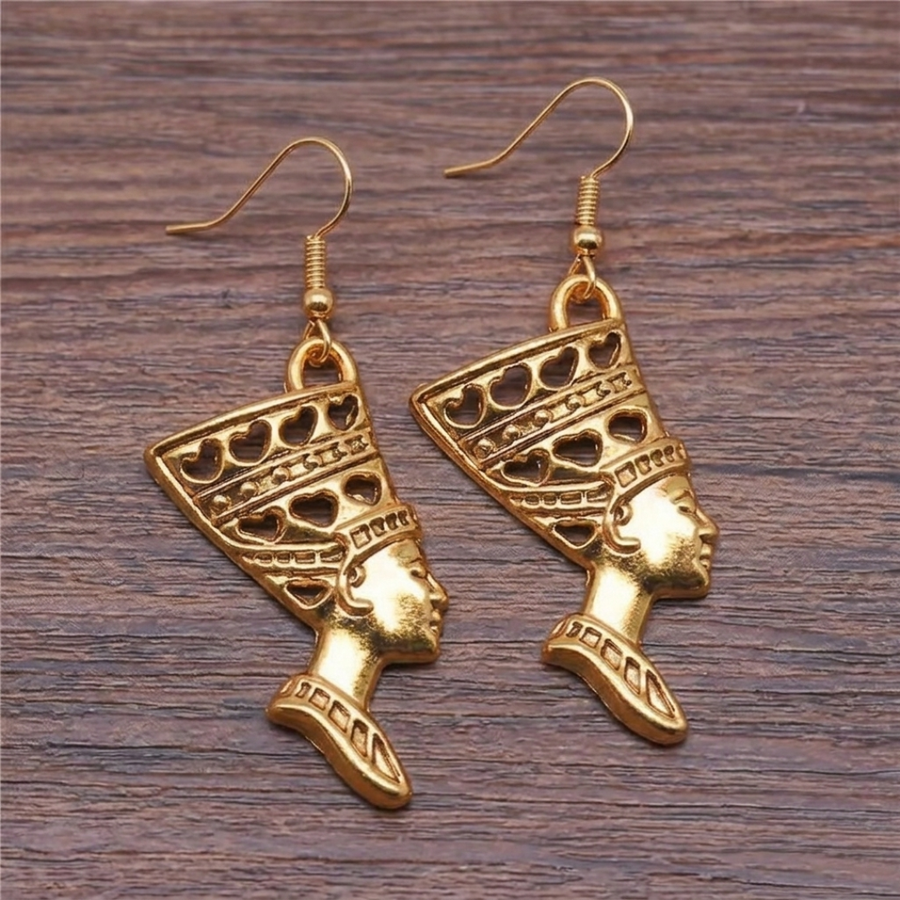 Egyptian Queen Nefertiti Earrings, Gold