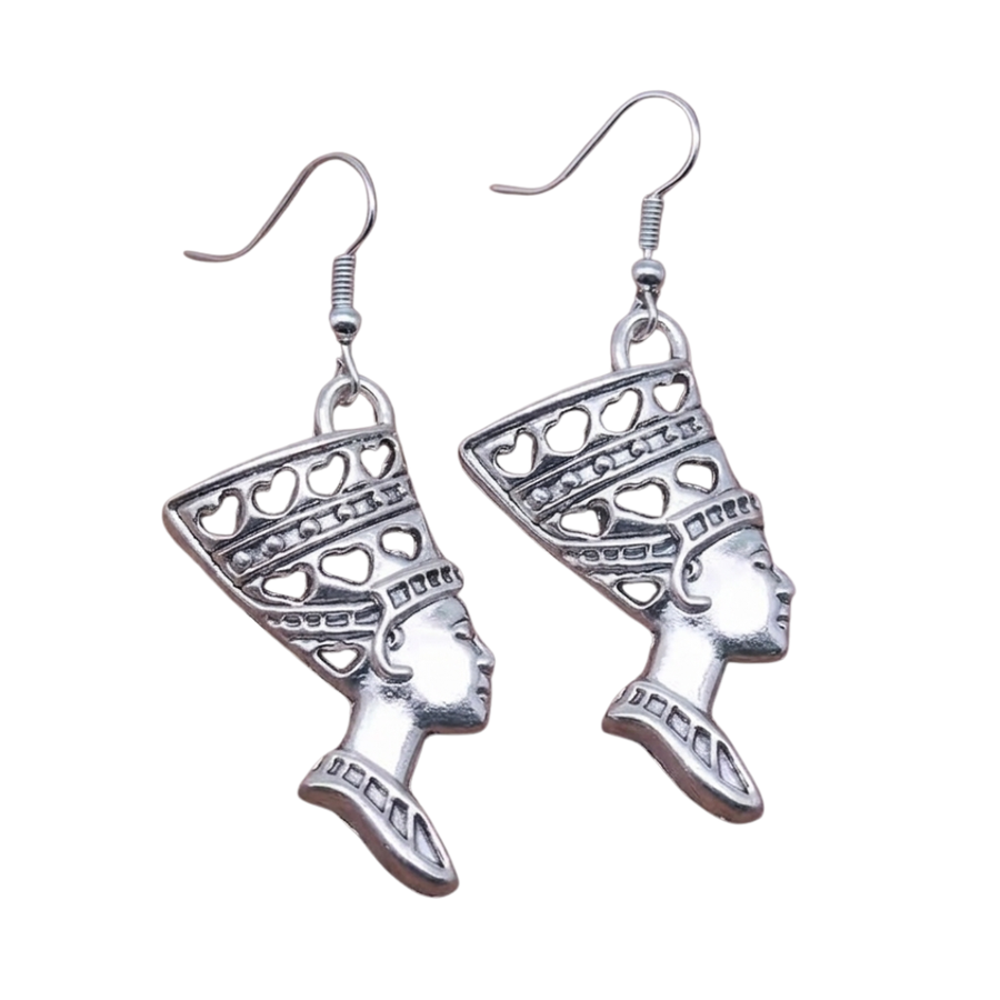 Egyptian Queen Nefertiti Earrings, Silver