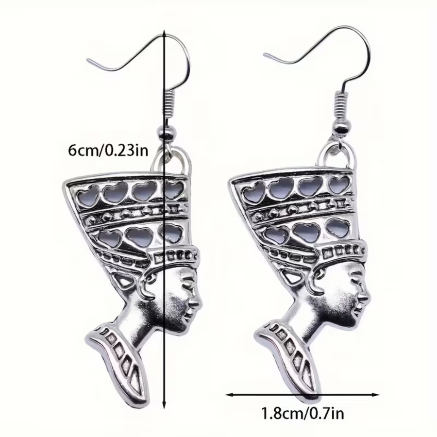 Egyptian Queen Nefertiti Earrings, Silver