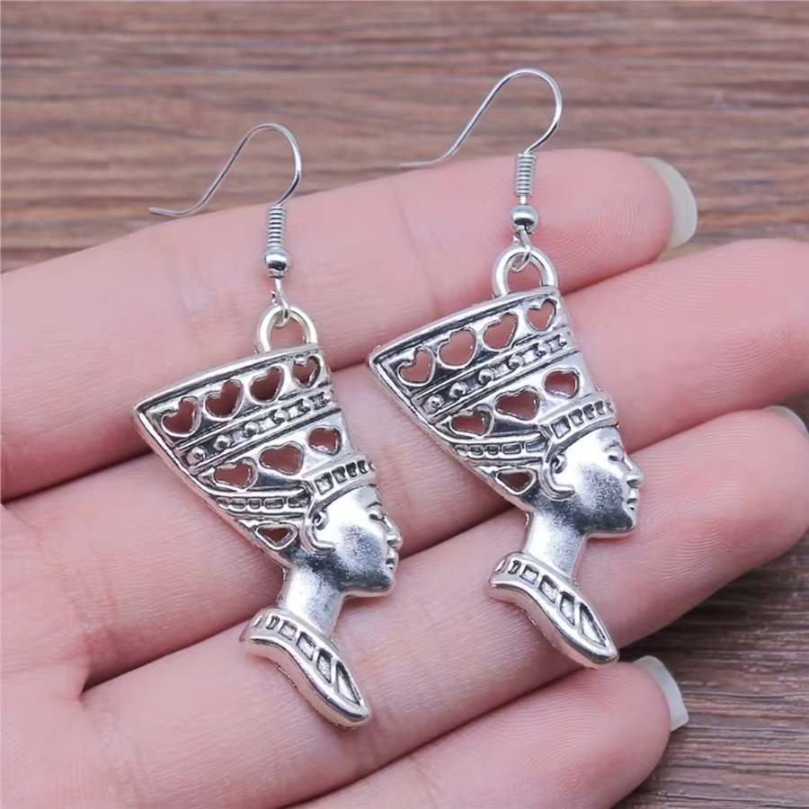 Egyptian Queen Nefertiti Earrings, Silver