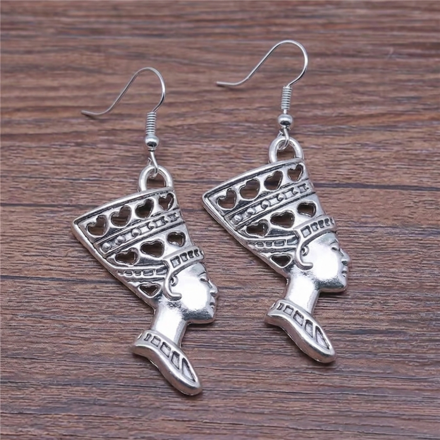 Egyptian Queen Nefertiti Earrings, Silver
