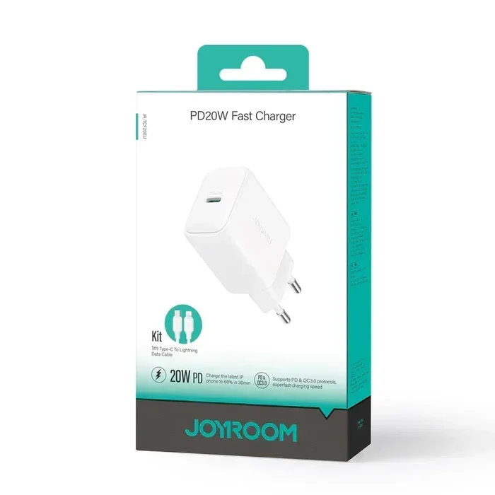 JOYROOM PD FAST CHARGER - With Data Cabel (1M) -Type C -To- Lightning (20W) JR-TCF20EU