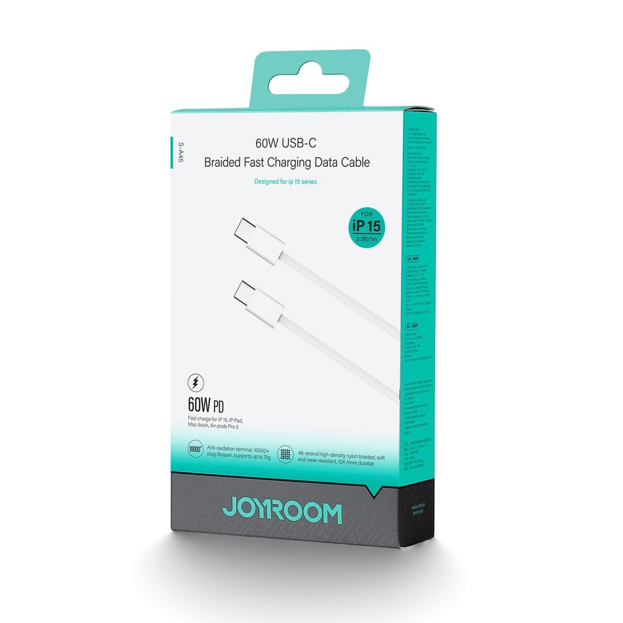JOYROOM Braided Fast Charging Data Cabel (1 M) -Type C -To- Type C (60W) S-A45