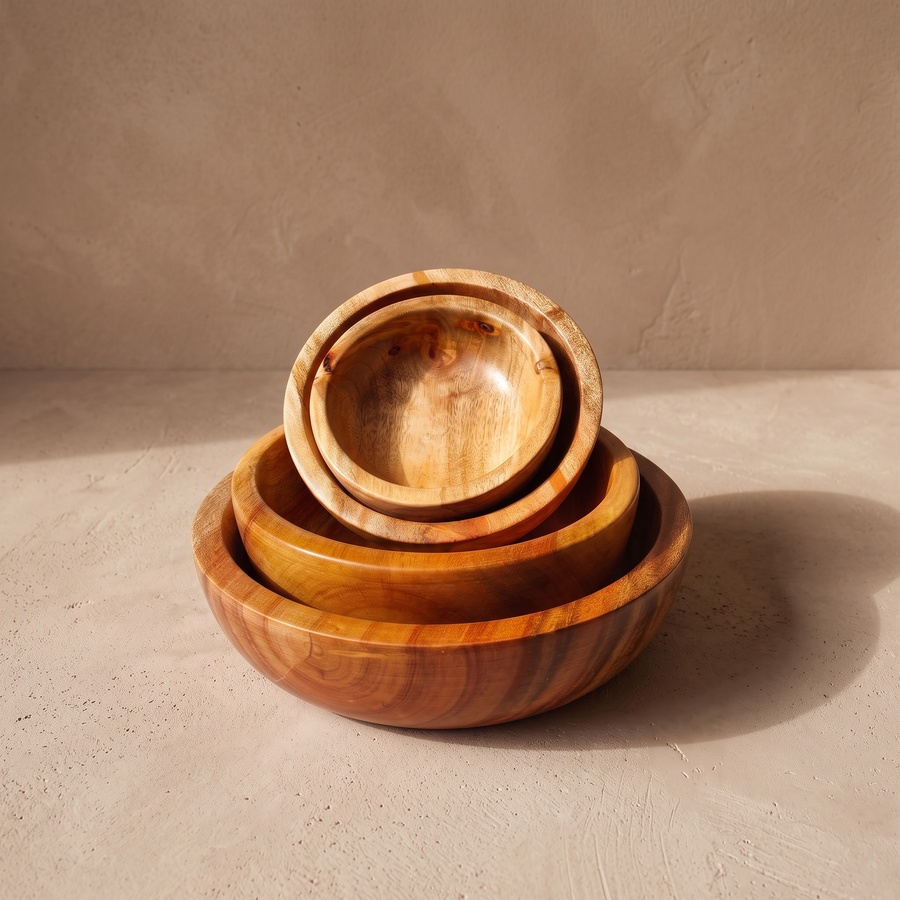 Mahogany Wooden Serving Bowls Set (4 Sizes) - Handmade | OAKi