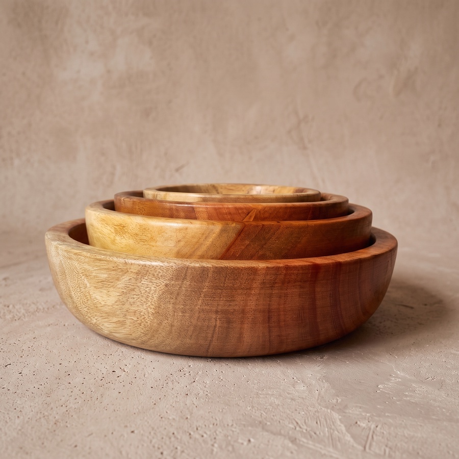 Mahogany Wooden Serving Bowls Set (4 Sizes) - Handmade | OAKi