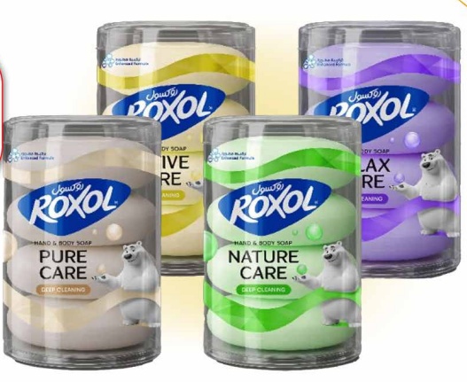 عرض عبوة صابون روكسول الصلب لليدين والجسم (4 قطع × 90 غرام - تشكيلة العناية والنقاء) - Roxol Hand & Body Soap 90g 4-Pack