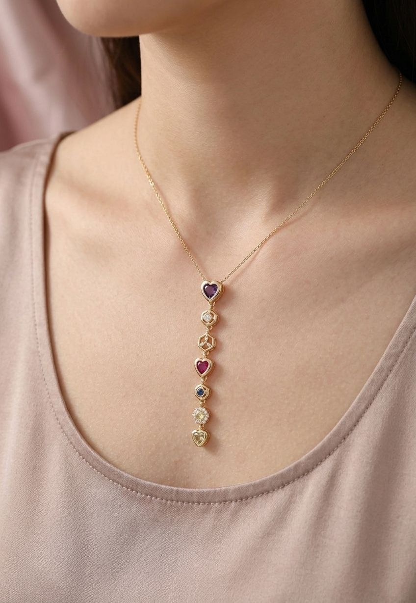 Elegant Multi-Color Heart Drop Necklace