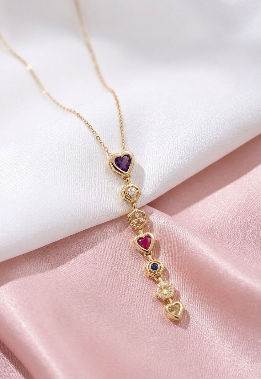 Elegant Multi-Color Heart Drop Necklace