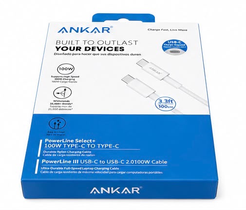 كابل Ankar PowerLine Select+ USB-C to USB-C 100W بطول 1 متر - كوبي