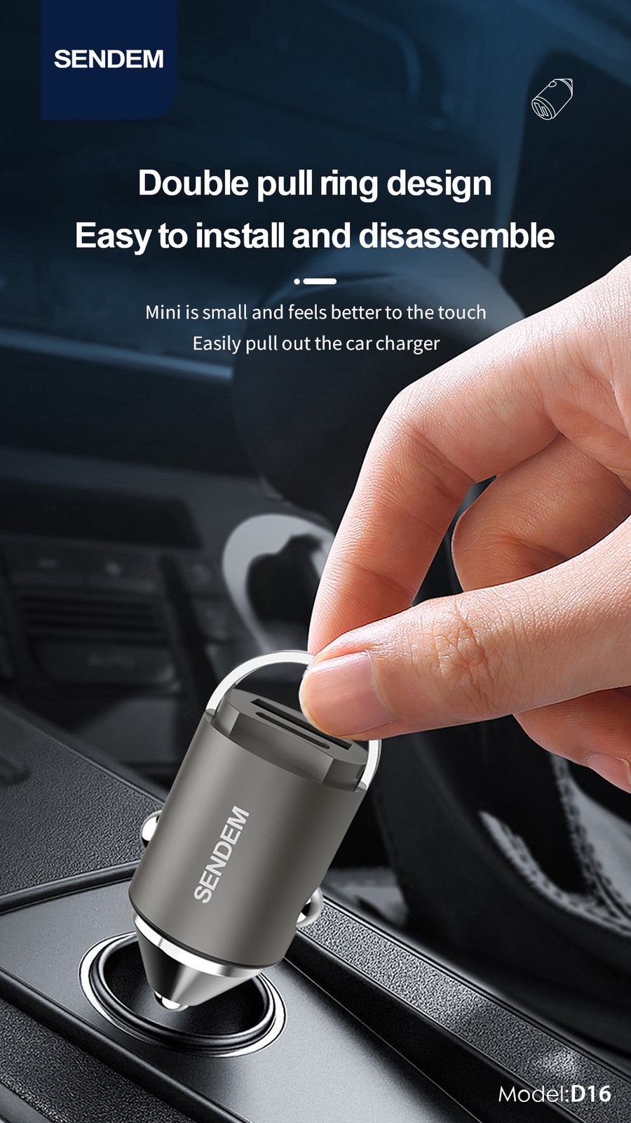 Sendom D16 120W Dual Port USB-A + USB-C Car Charger