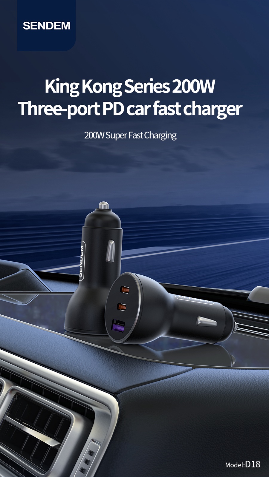 Sendom D18 60W USB-C Dual PD + USB Car Charger