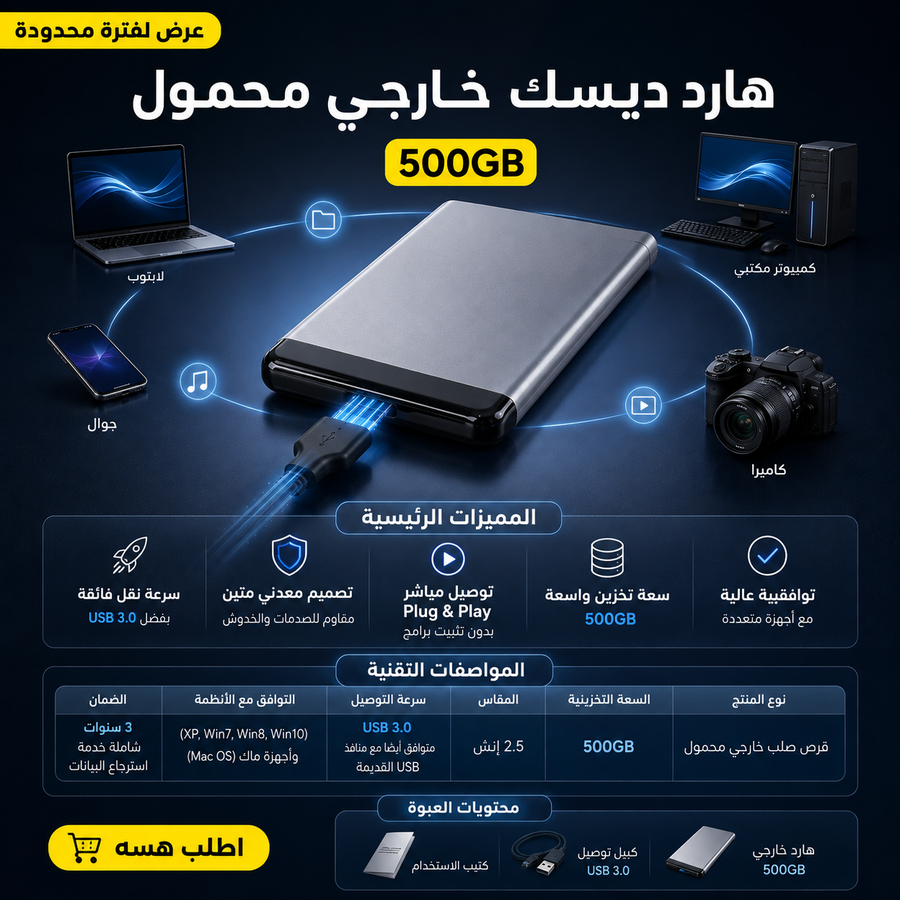 تفاصيل وصلة USB 3.0 ومحتويات عبوة الهارد