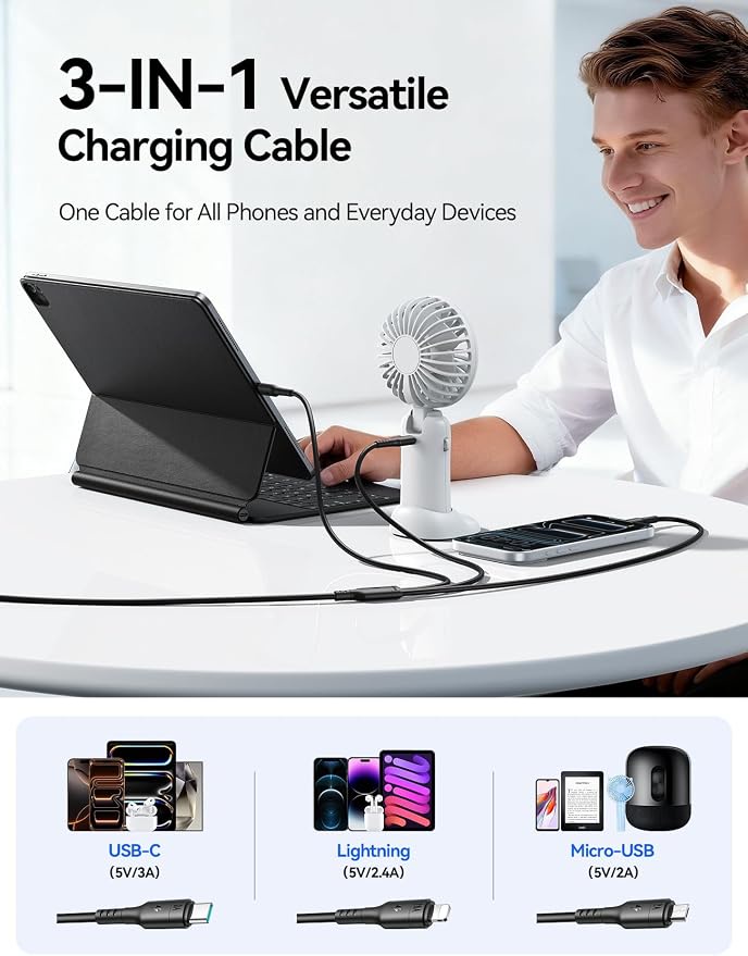 JOYROOM Charging Cabel (1.2 M) -USB - A To Type-C +Lightning + Micro (3.5A) MAX S-A61