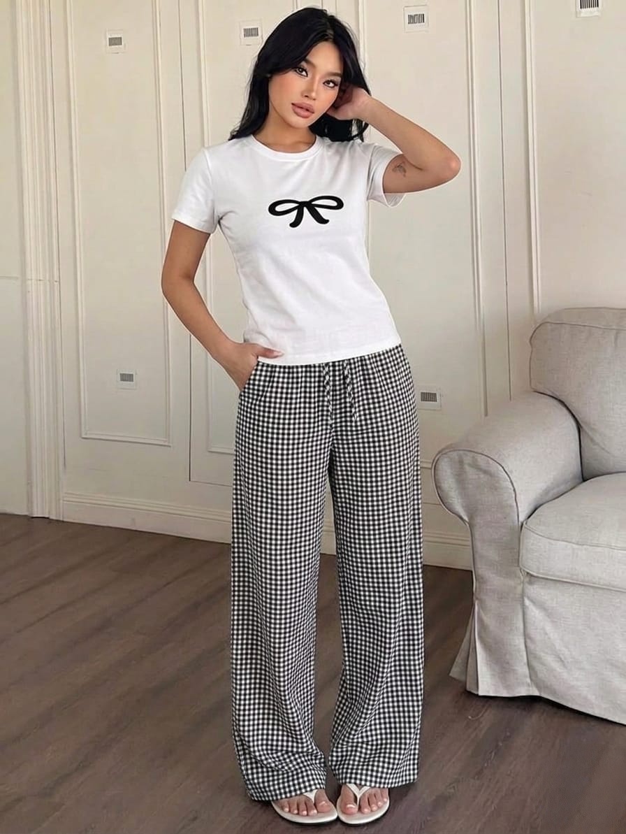 طقم بيجامة قطن برينت الفيونكة 🎀