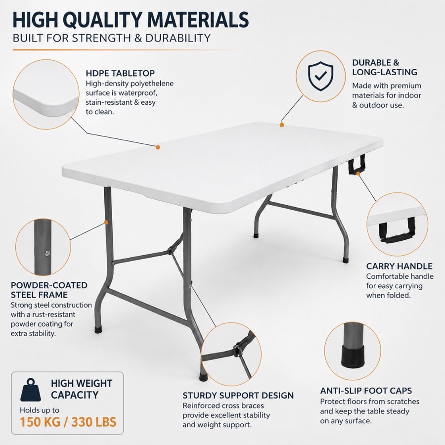 Rectangular Multipurpose Folding Table for Camping, Home, Garden & Events   ترابيزة مستطيلة متعددة الاستخدامات قابلة للطي للتخييم والمنزل والحديقة والمناسبات