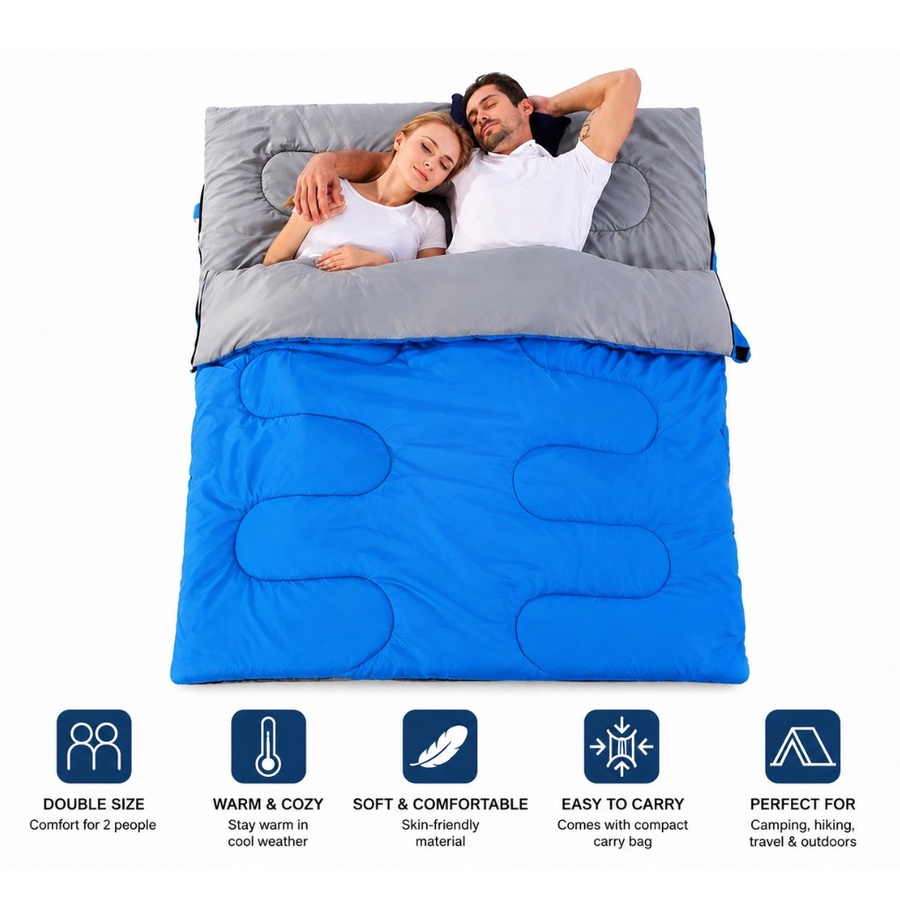 Double Sleeping Bag for 2 Persons – Camping & Outdoor كيس نوم مزدوج لشخصين – للتخييم والرحلات