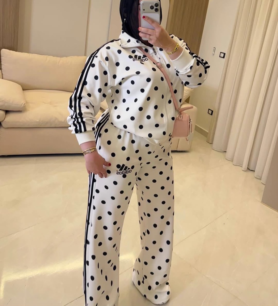 سوت Adidas منقط حريمي Oversized | جاكيت وبنطلون