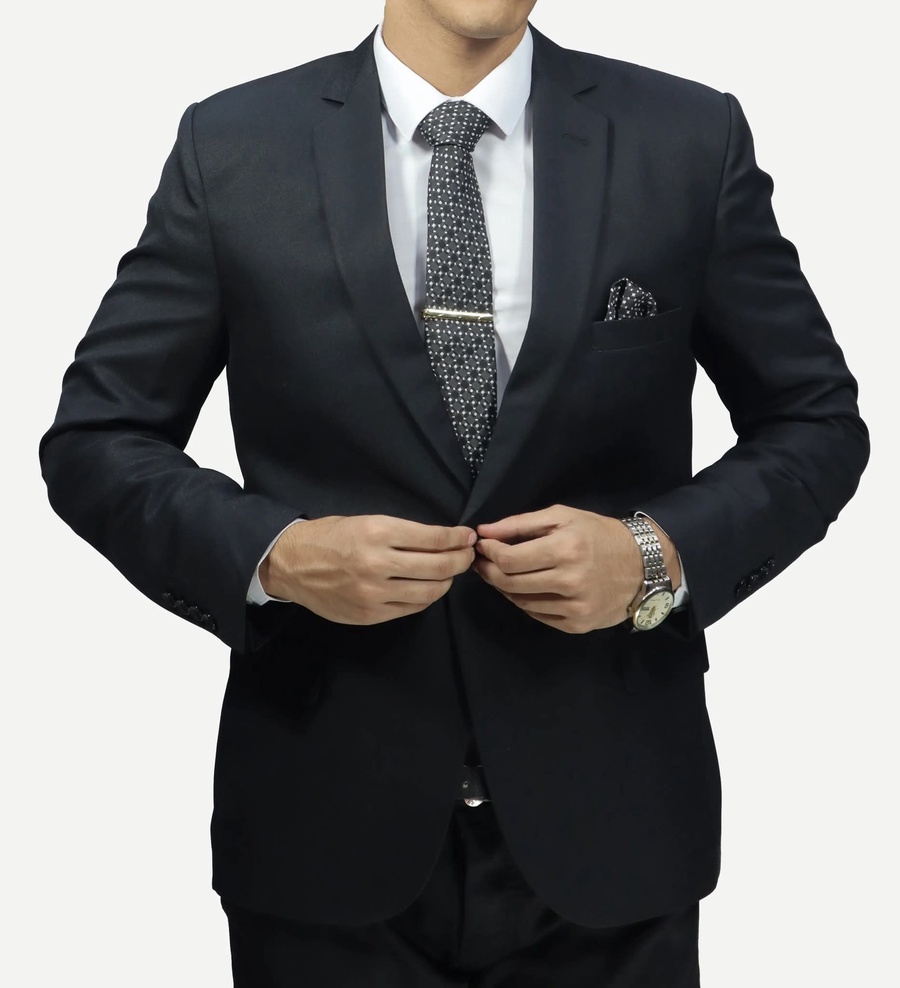 بدلة رجالي سوداء داكن – زرار واحد Slim Fit