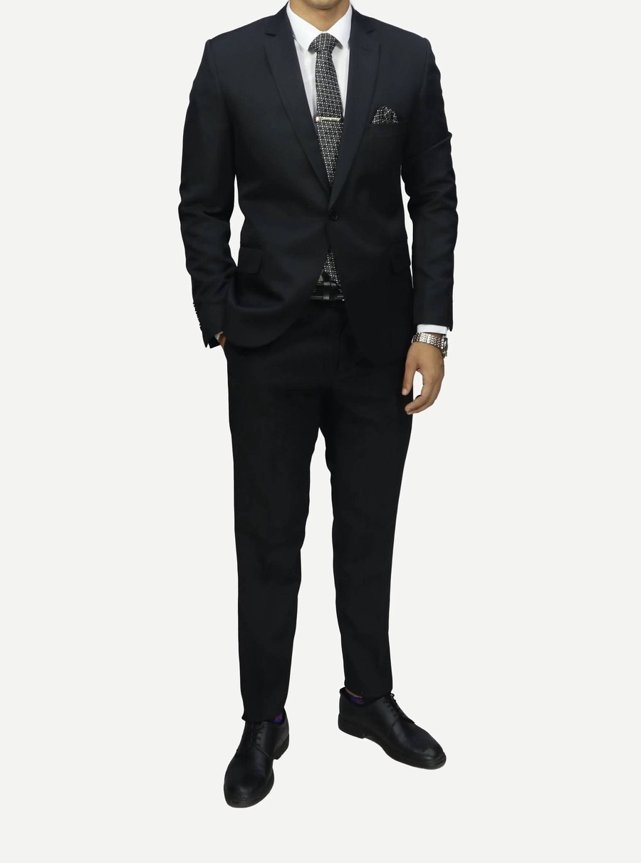 بدلة رجالي سوداء داكن – زرار واحد Slim Fit